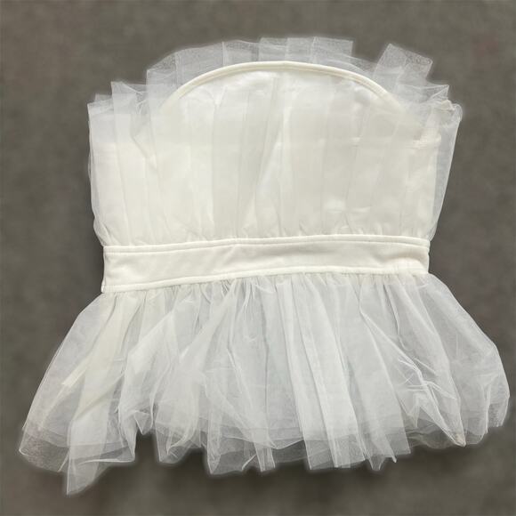 Sincerely Jules Tulle Tube Top Medium White Peplum Strapless Pleated Girly New - Picture 4 of 7